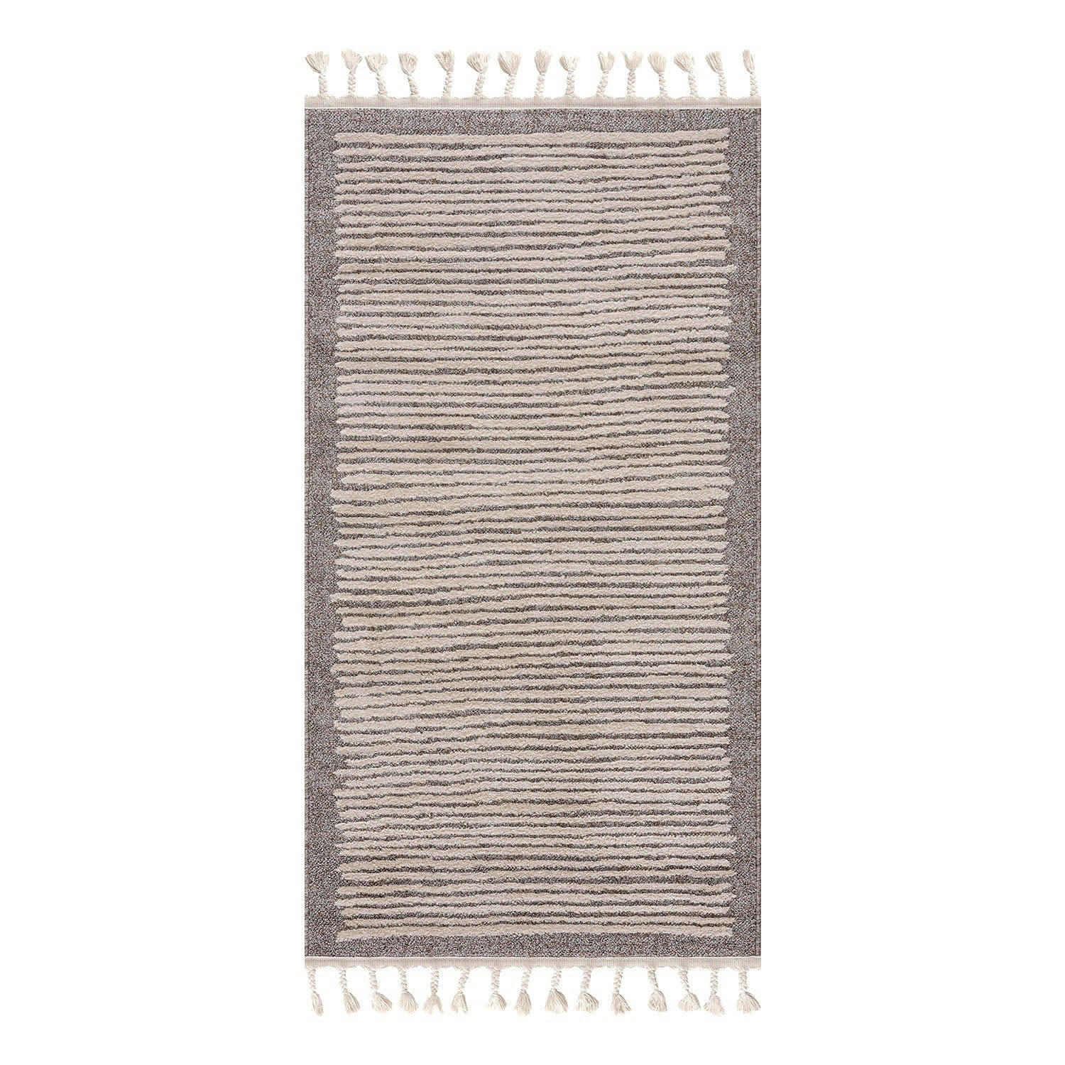 FLÄT - Tapis scandinave à franges tressées mocca et crème 80x300cm