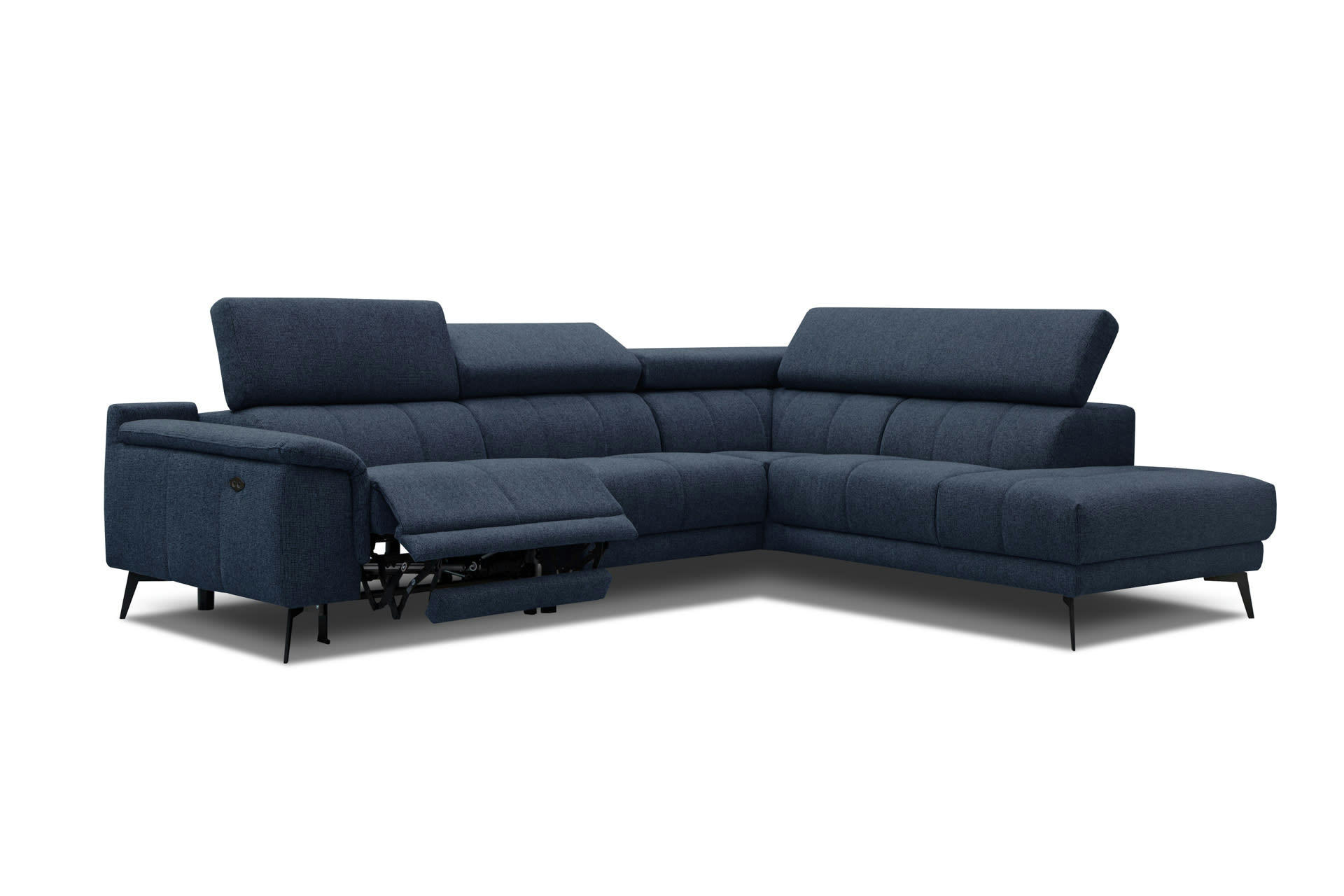 FIERO - Canapé d'angle droit 5 places relax électrique tissu bleu foncé