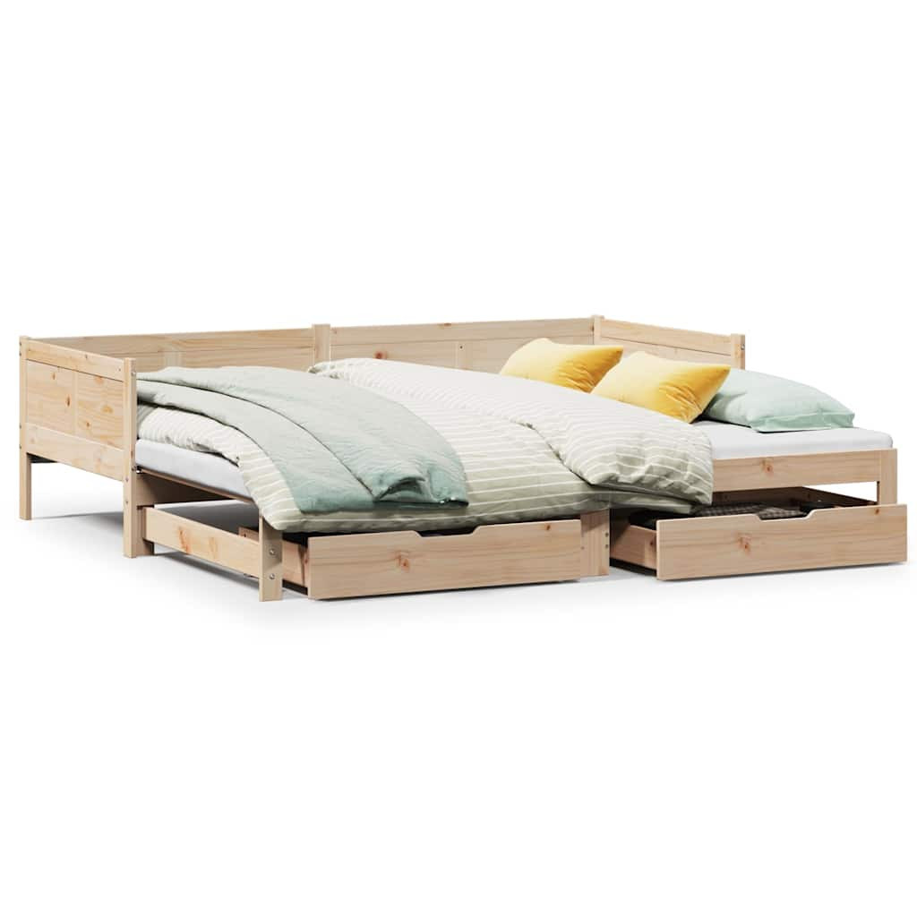 Sofa Rozsuwana Łóżko Drewniane Rama Łóżka z Szufladami Brązowa 90x190 cm