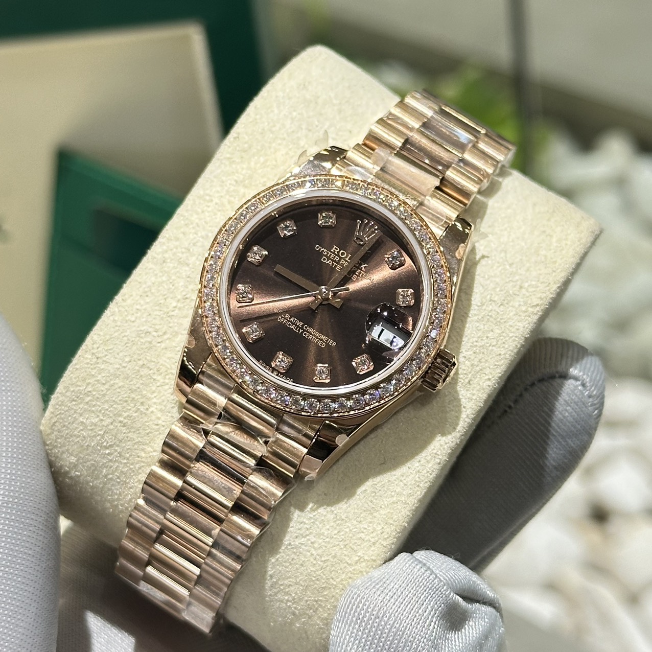 Rolex Datejust 278285rbr-0006 RG Plated Chocolate Dial CZ Diamonds 31mm BPF Replica