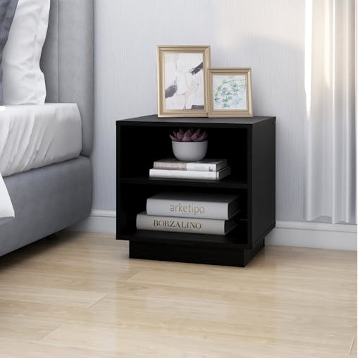 NNEVL Bedside Cabinets 2 pcs Black 40x34x40 cm Solid Wood Pine