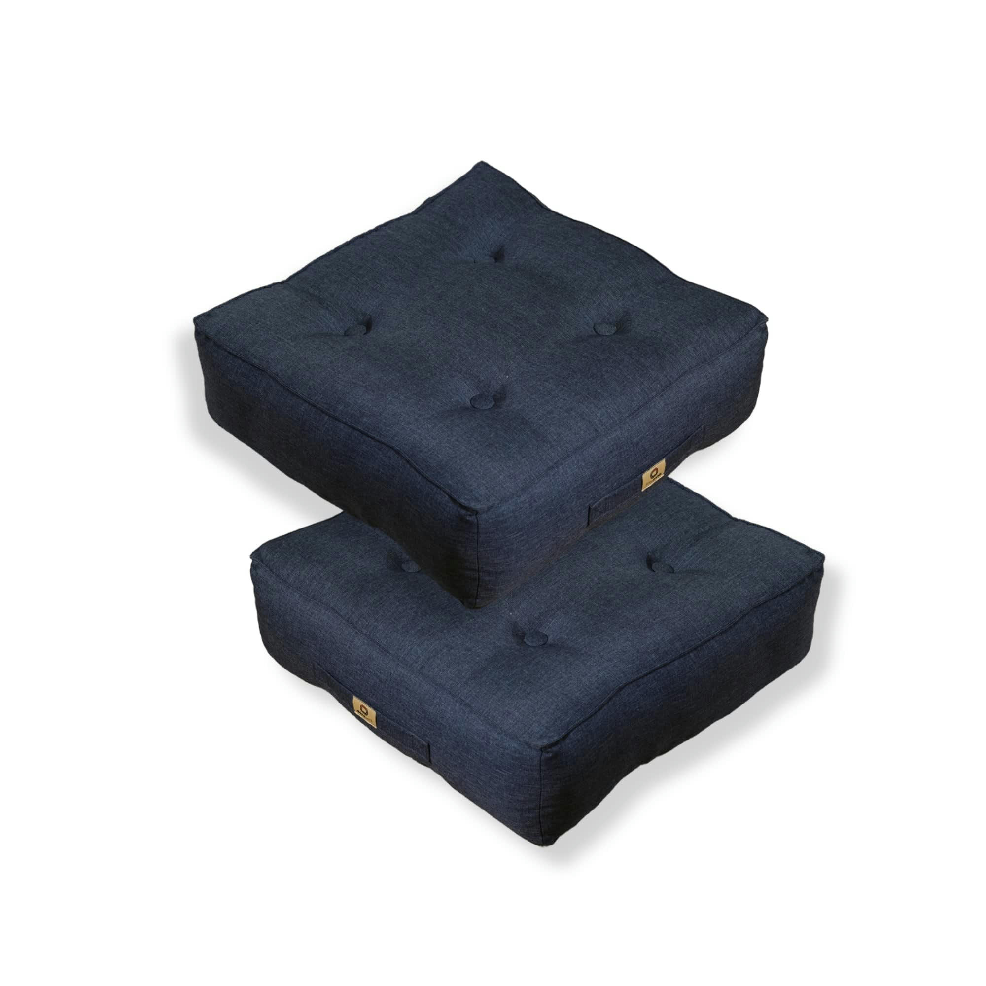 - Lot de 2 coussins de sol effet lin 54 x 54 x 18 cm - bleu