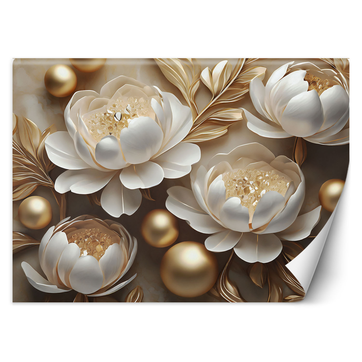 Feeby Fototapeta, Złote kwiaty glamour 3D 150x105