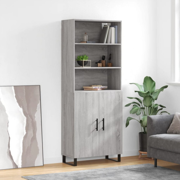 Szafka Witrynka Szara Dąb Sonoma z Drzwiami 69.5x34x180 cm do Salonu