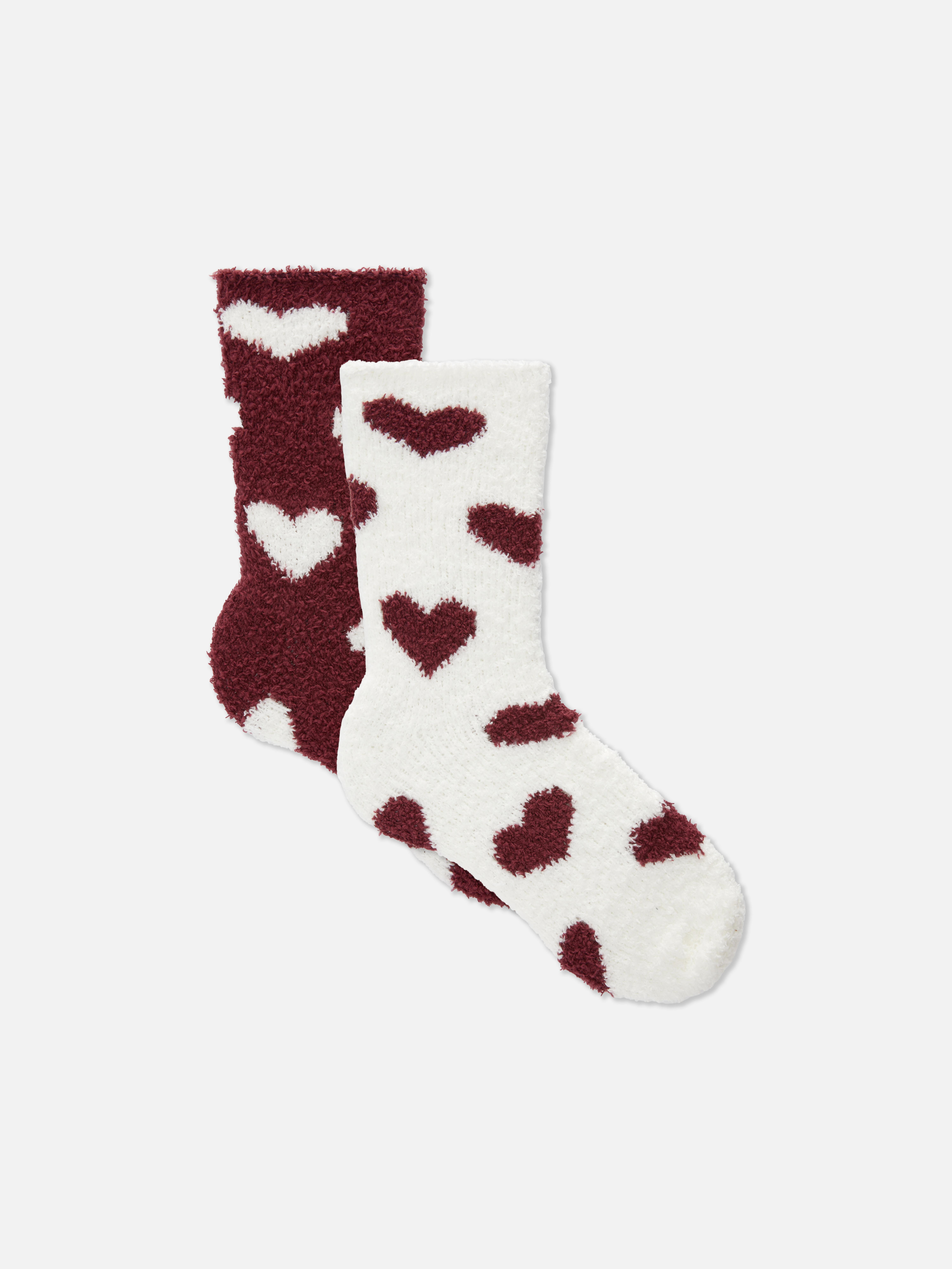 2pk Fluffy Heart Socks