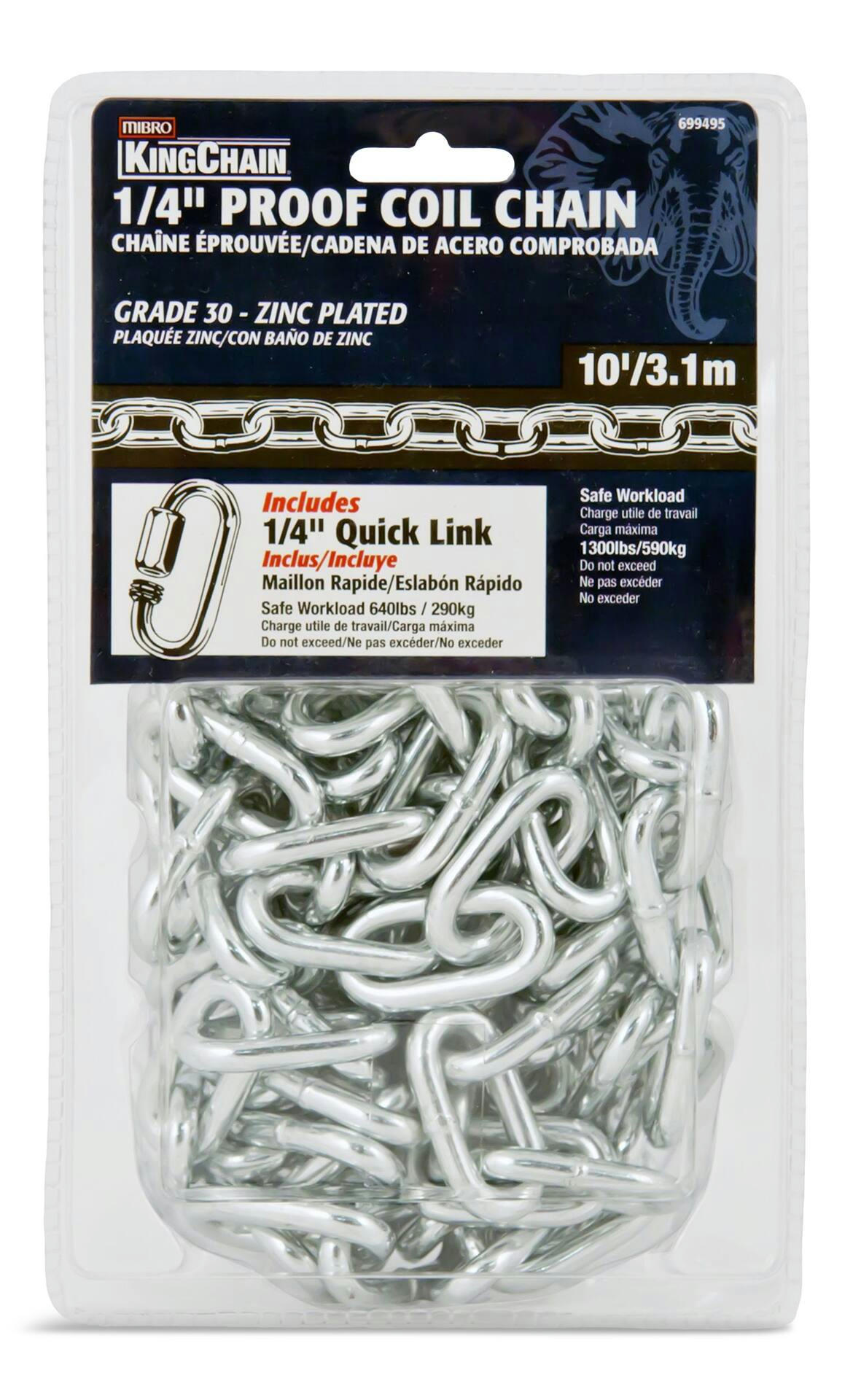 Ben-Mor Light Duty Chain Grade 30, With Quick Link, Corrosion Resistant, Assorted Sizes