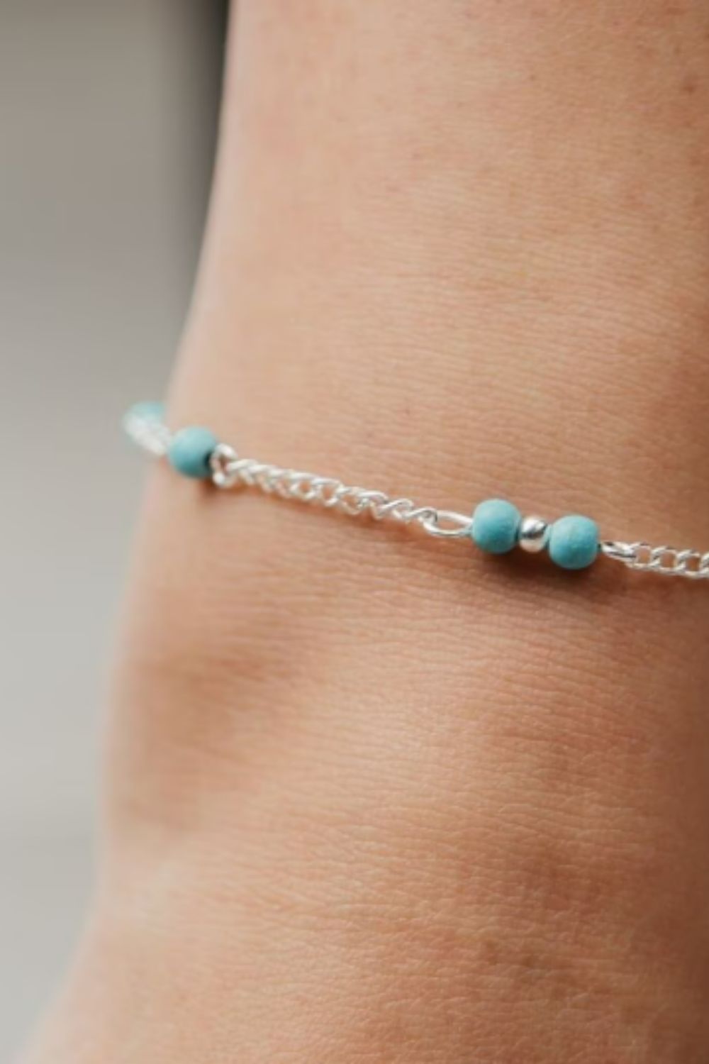 The Colourful Aura Turquoise Silver Beaded Sea Beach Surf Summer Anklet