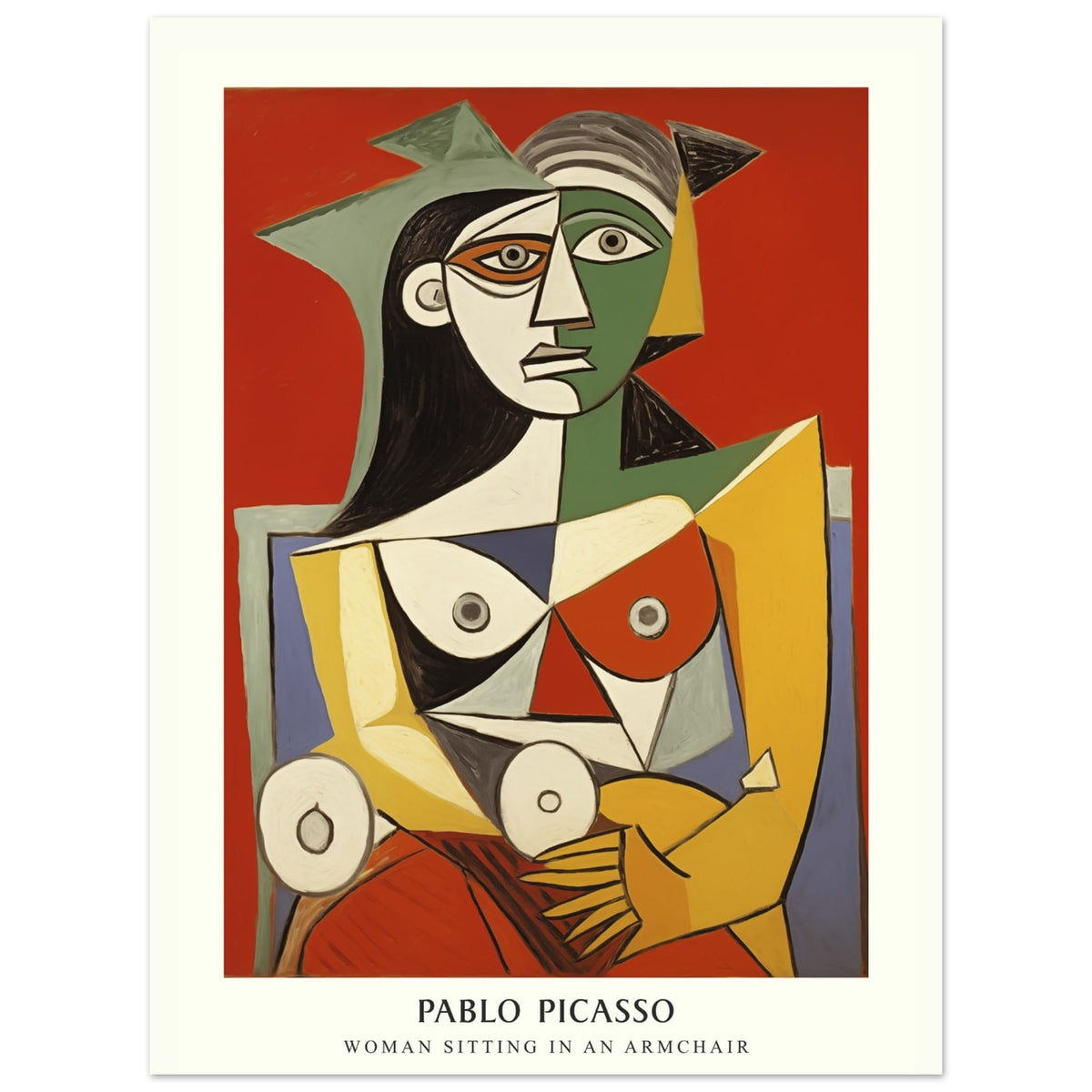 Artfulprints Poster Pablo Picasso - Woman sitting in an armchair  - 30x40 cm - Rood