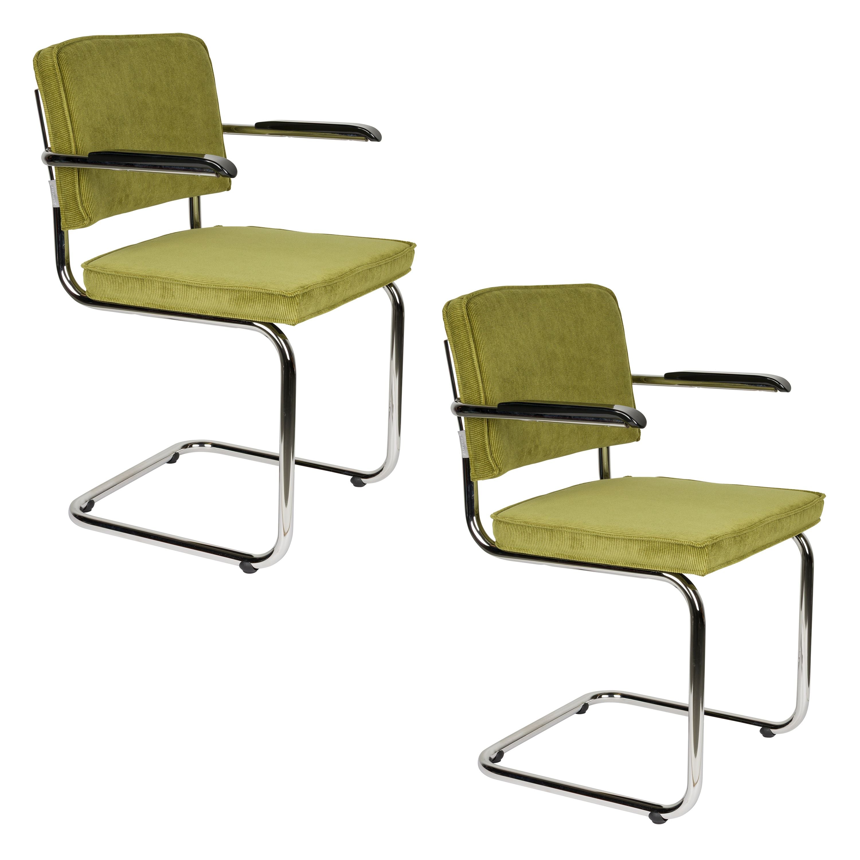 Zuiver Ridge Rib Eetkamerstoelen Armleuning Groen - Set van 2