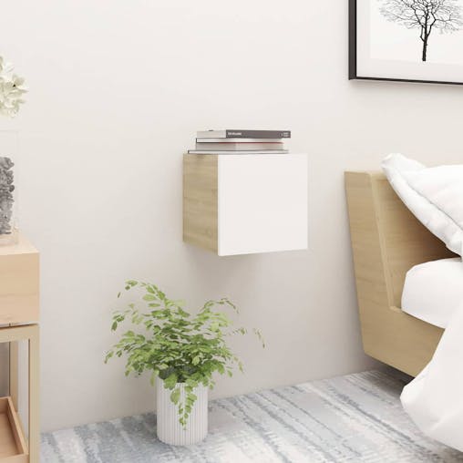 NNEVL Bedside Cabinet White and Sonoma Oak 30.5x30x30 cm Chipboard