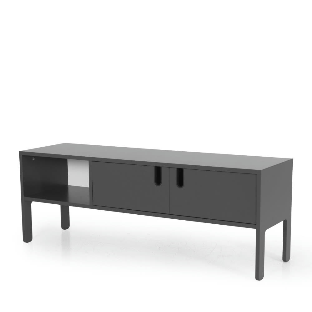 UNO - Meuble TV en bois 2 portes L137cm gris anthracite