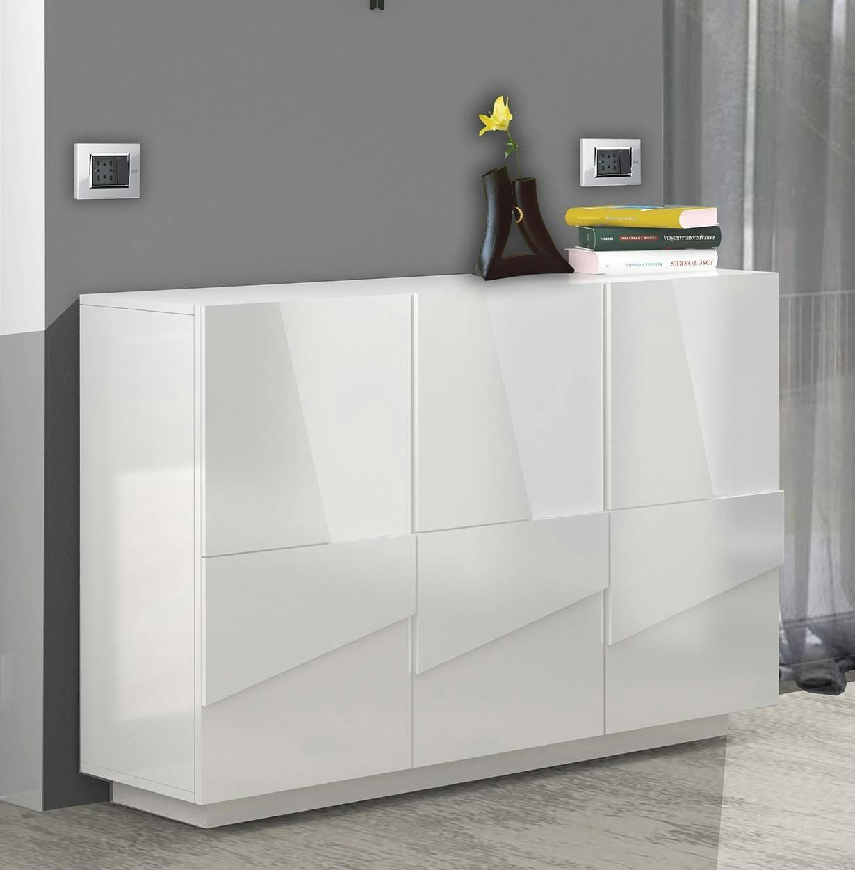 DCIRCAT - Meuble d'entrée effet bois blanc brillant 121x38h86 cm