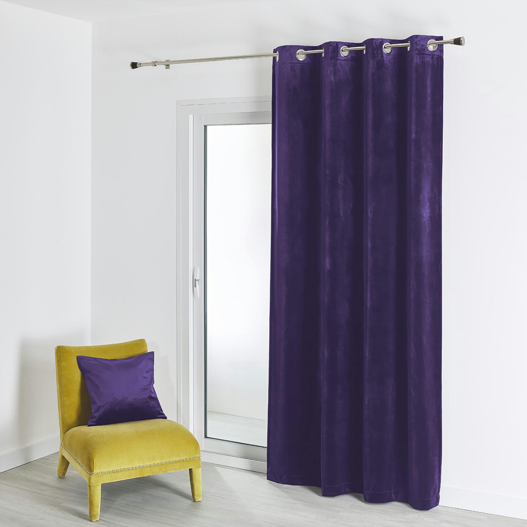 - Rideau feutré en velours uni violet 135x260 cm