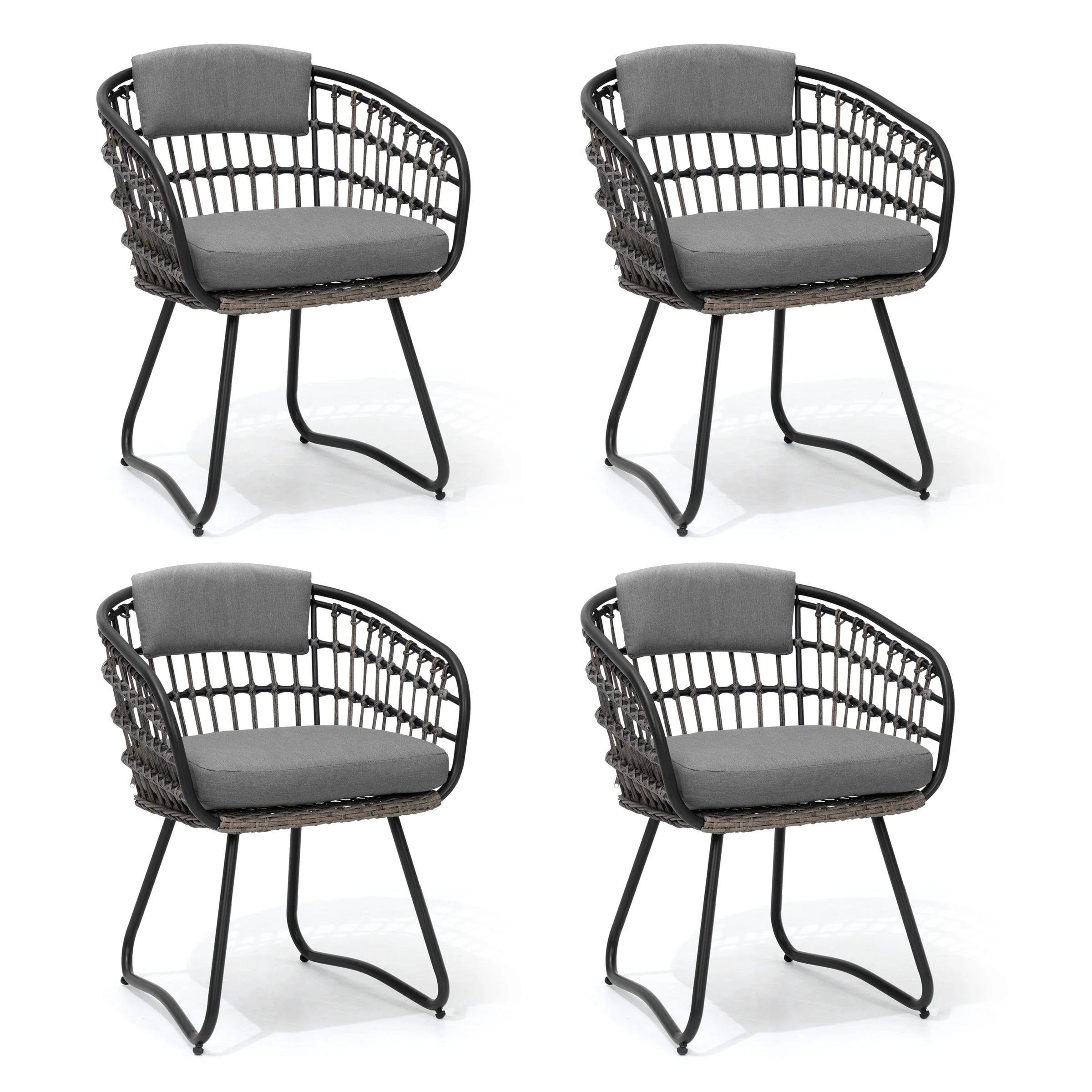 Outdoor Patio Wicker Dining Chairs PE Rattan Seating Set with Cushion