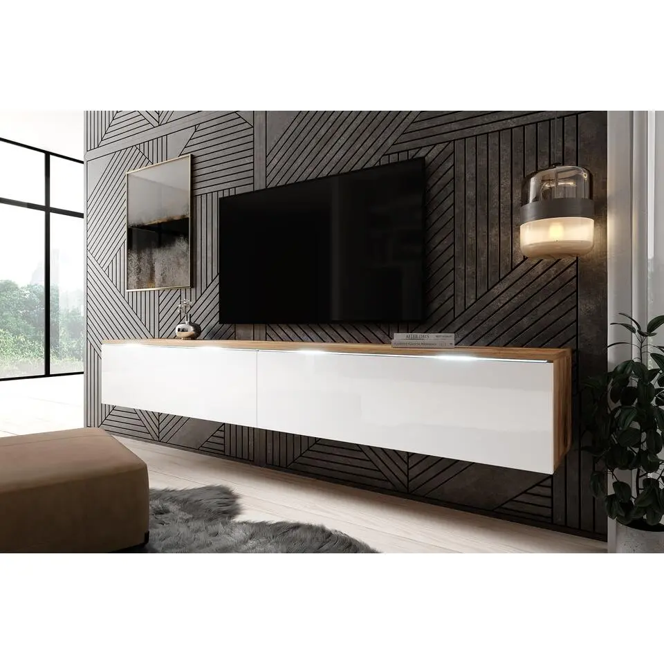 Meubella - TV-Meubel Dixon - Eiken - Wit - 180 cm