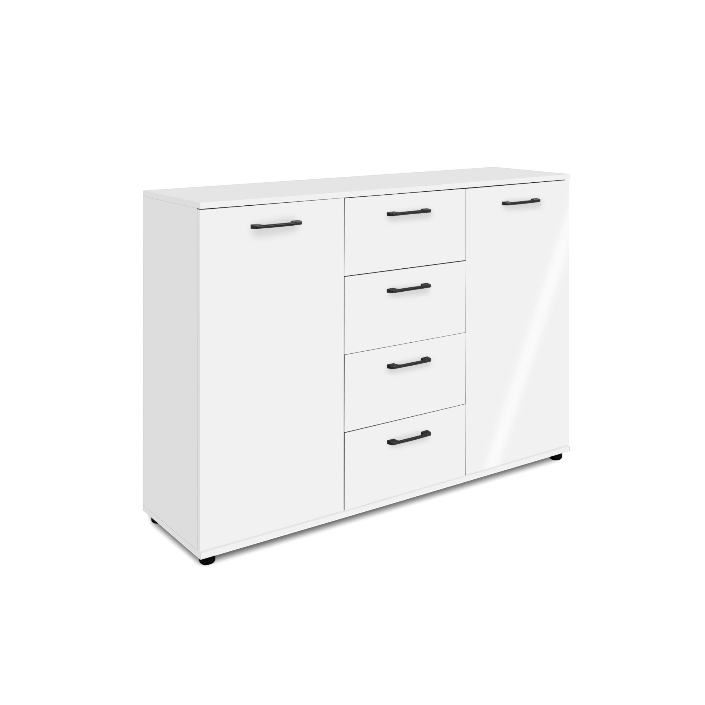 Buffet étroit blanc 2 portes 4 tiroirs ALVA