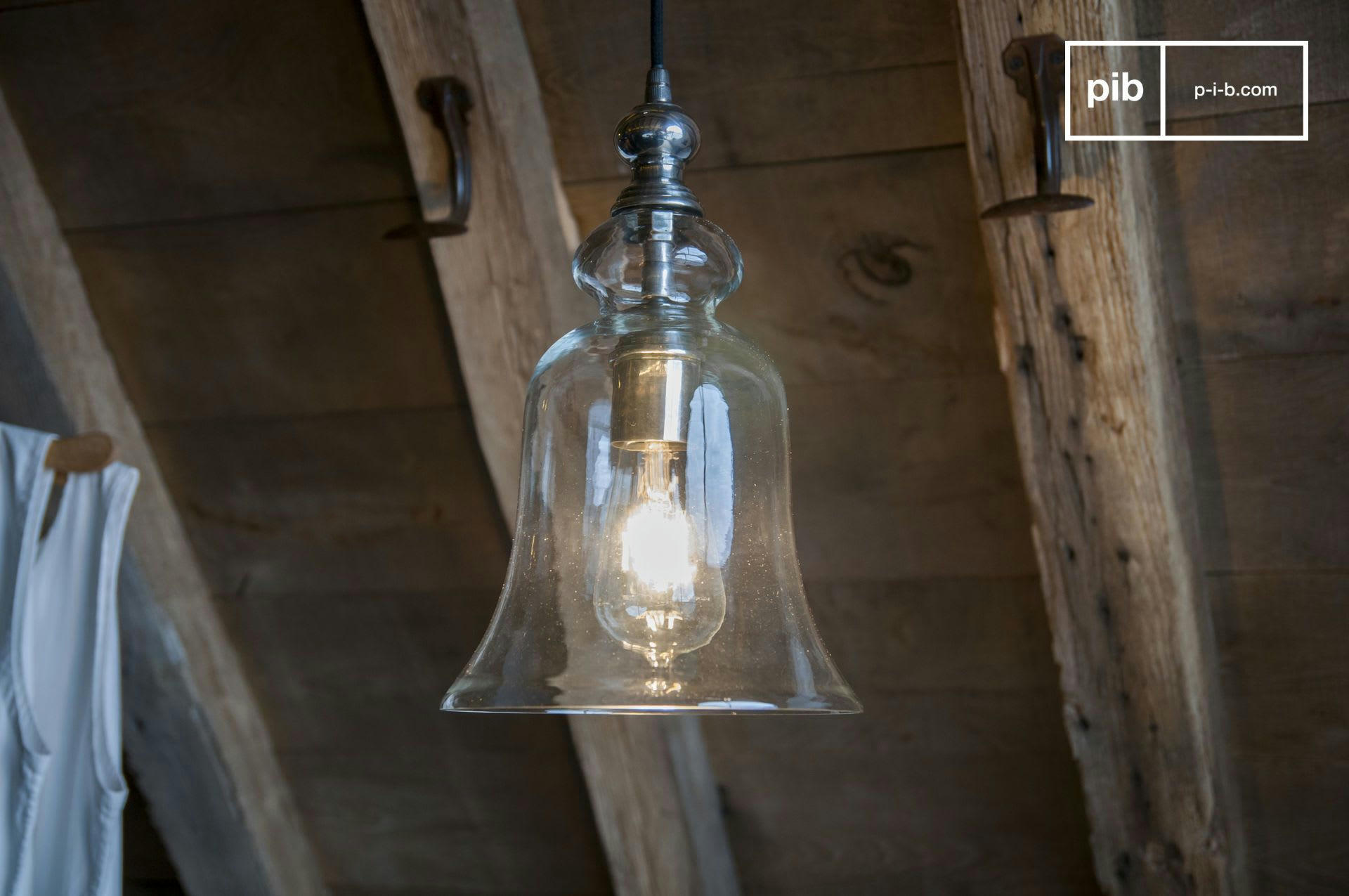 SWEET BELL - Lampe suspendue en verre et métal argenté