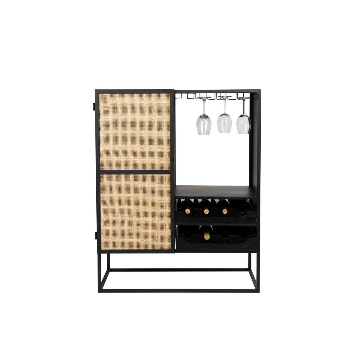 Housecraft Living Guuji Wijnkast/ Drankkast/ Barkast Laag Rotan/ Metaal - Zwart
