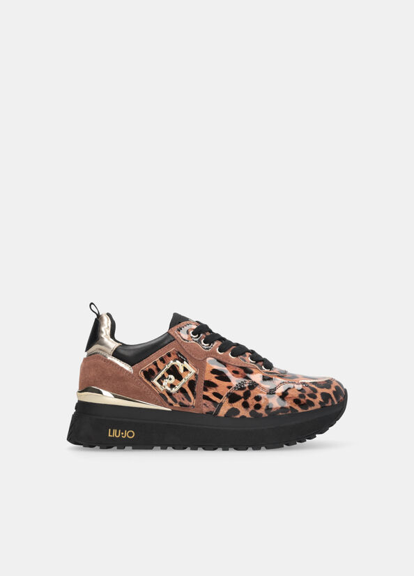 Sneakers platform in vernice animalier