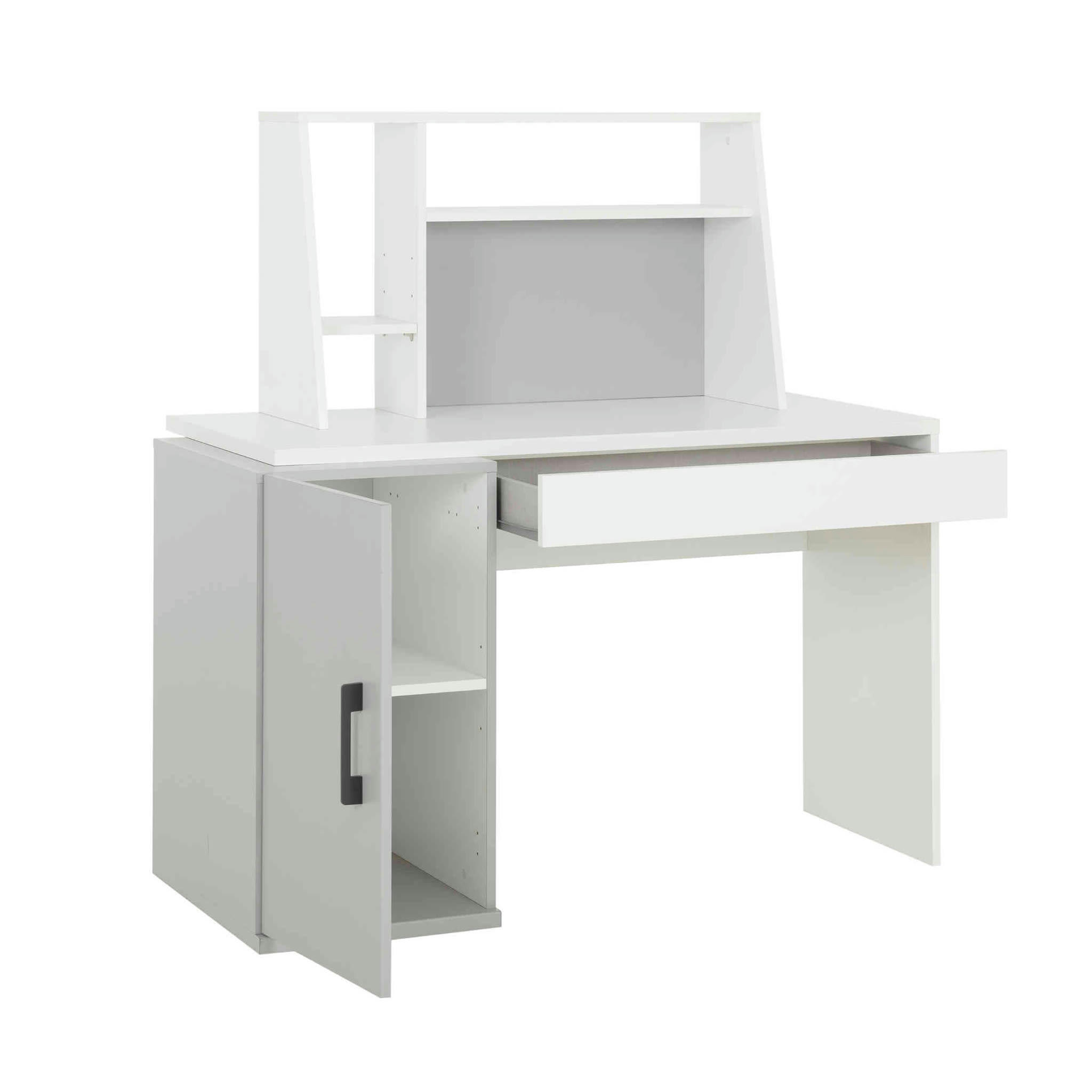 - Bureau avec surmeuble en bois gris et blanc