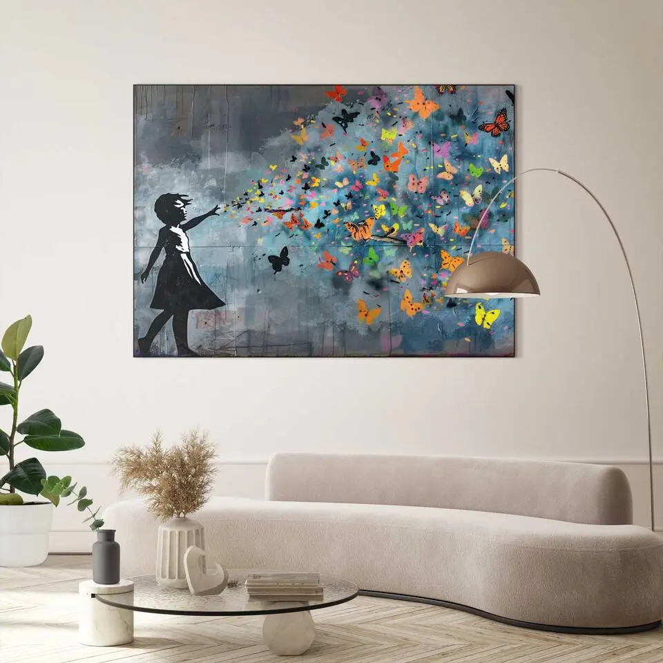 Schilderij Street art vlinders - 100 x 140 - Bont