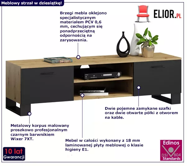 Loftowa szafka RTVdąb artisan   czarny - Zyvon