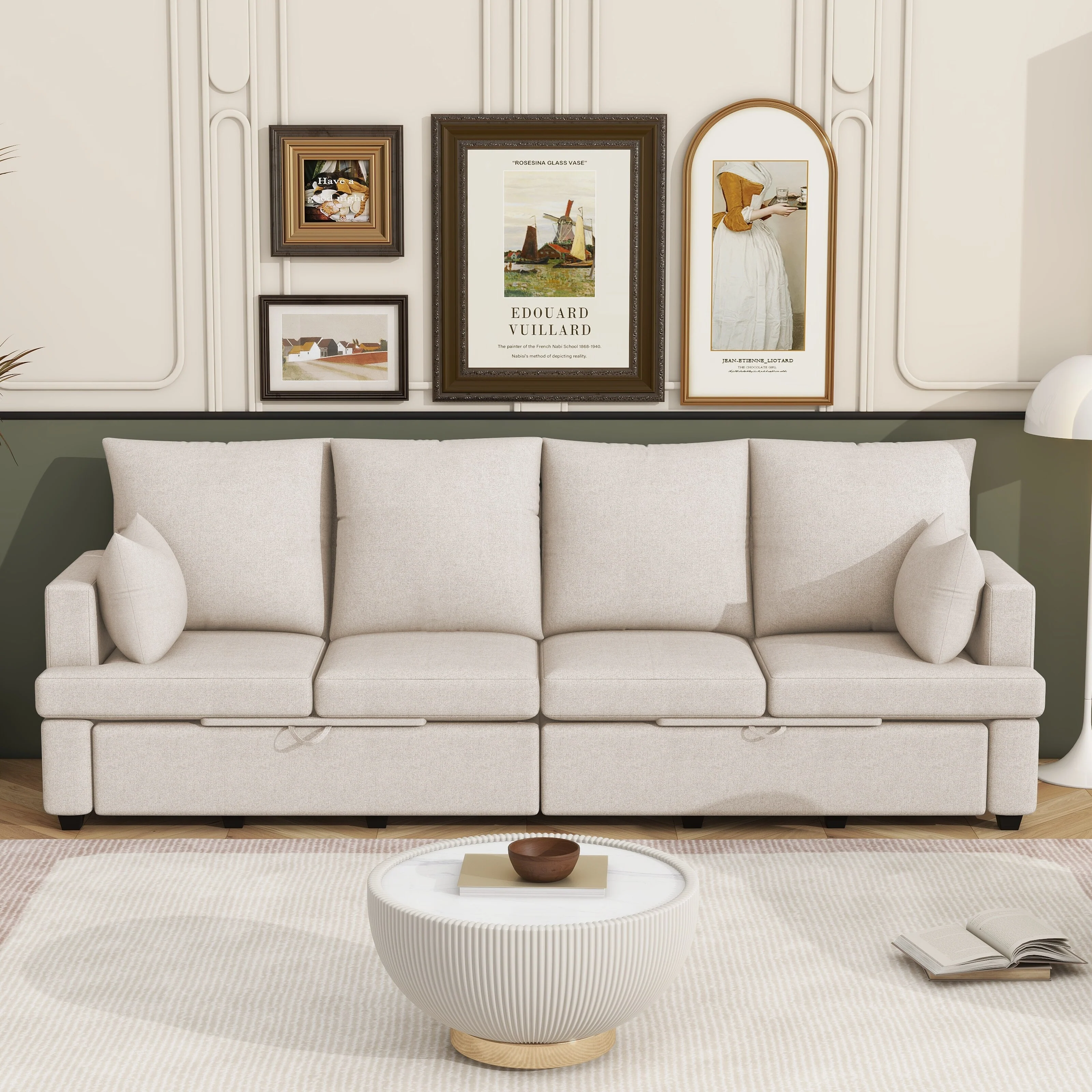 103.2'' Chenille 4-Seat Modular Sectional Sofa with 2 Pillows, Multi-Functional Storage, and Easy Assembly for Living Room