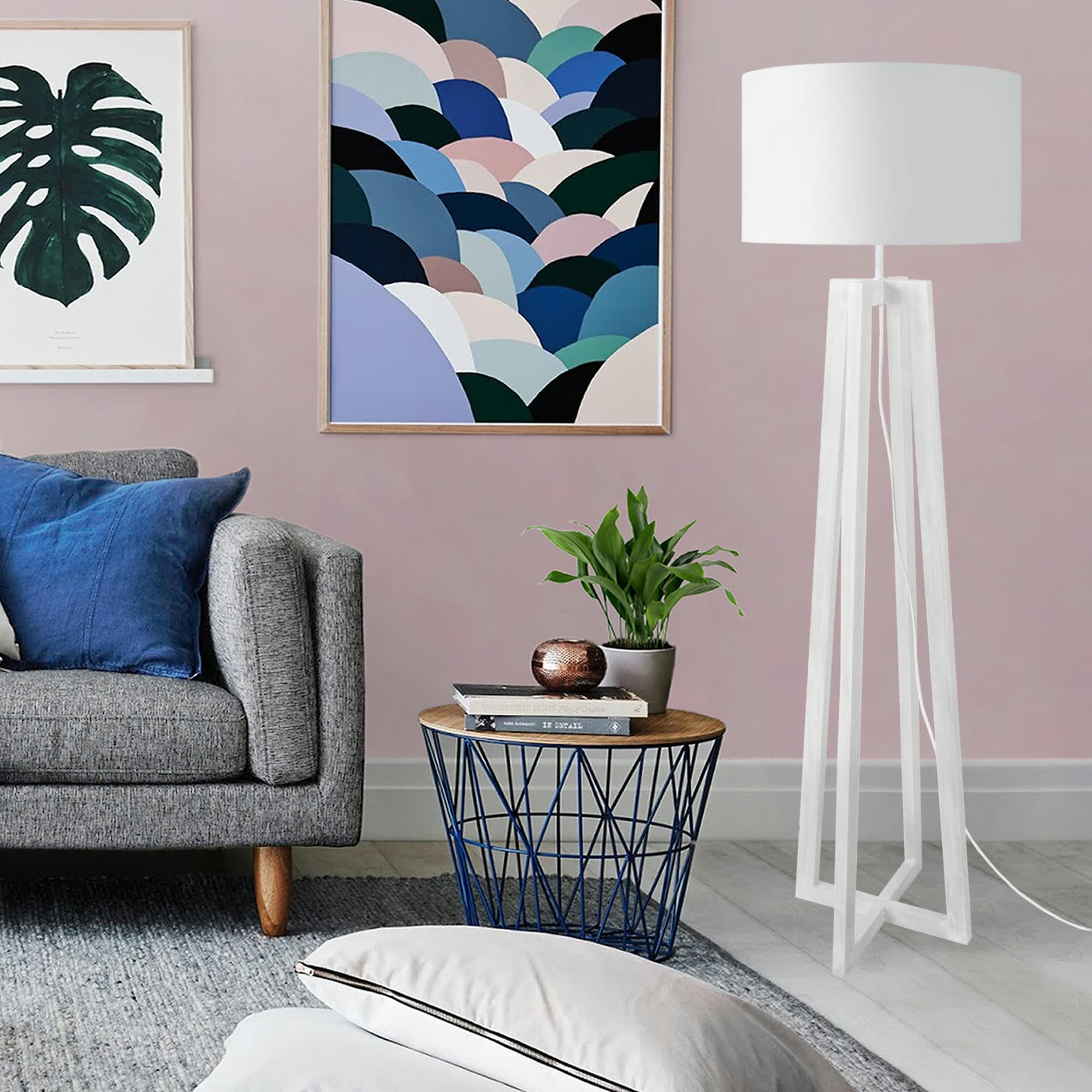 LOT - Lampadaire bois blanc