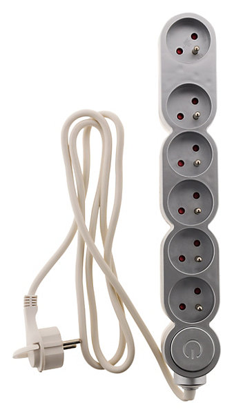 Bloc Home 6 prises 16A 2P T câble 1,5m - Argent - Zenitech