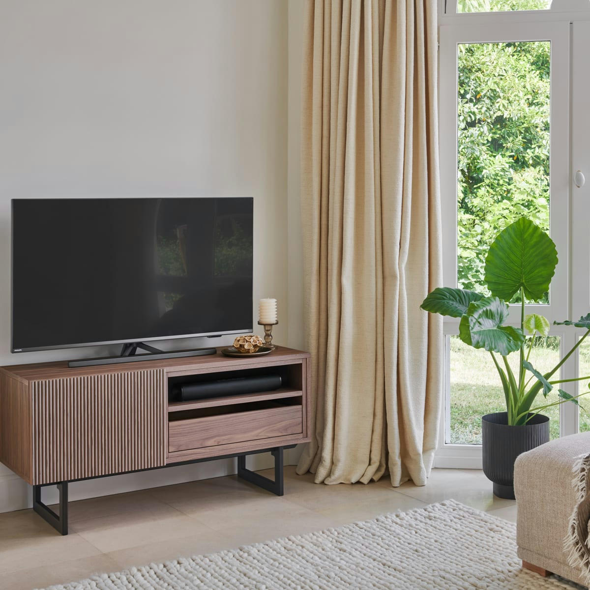 CANNES - Meuble TV en noyer 1 porte 1 tiroir