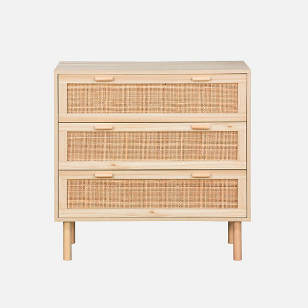 Commode 3 tiroirs cannage et décor bois CAMARGUE L 80 x P 40 x H 80cm