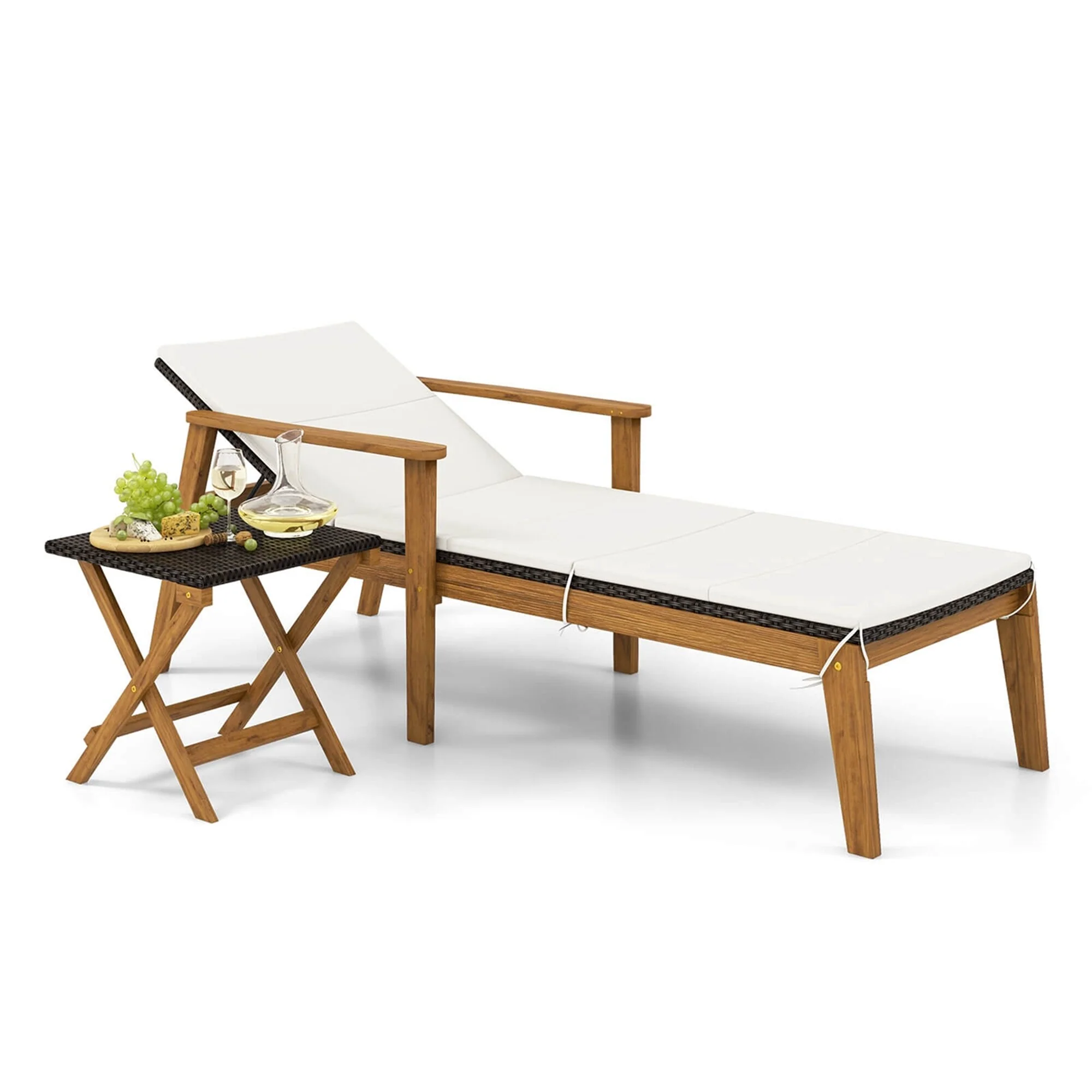 2/4PCS Outdoor Chaise Lounge Chair Set Rattan Chaise with Cushion