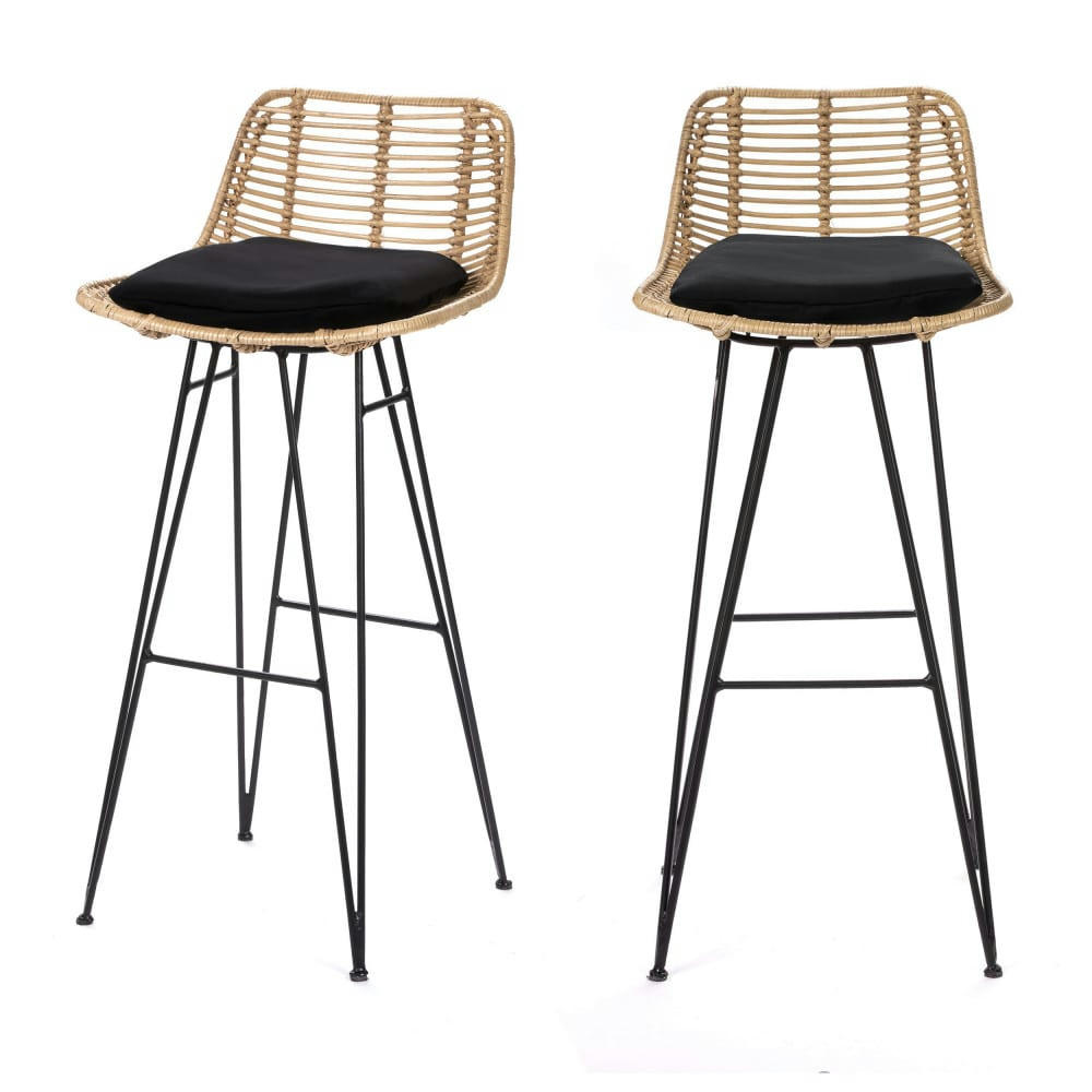 CAPURGANA - Lot de 2 chaises de bar design en rotin 75cm