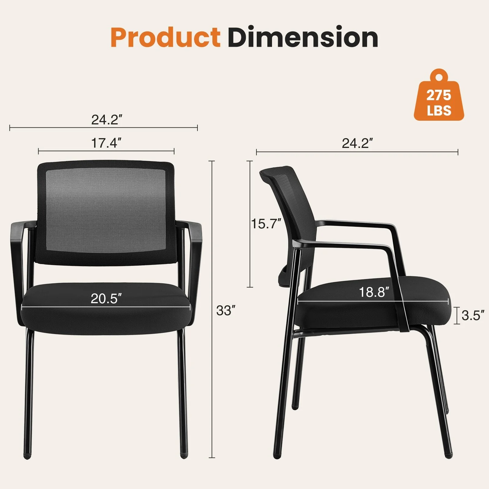 Mesh Back Stacking Chair,Upholstered Arm Chair with Sturdy Metal Frame