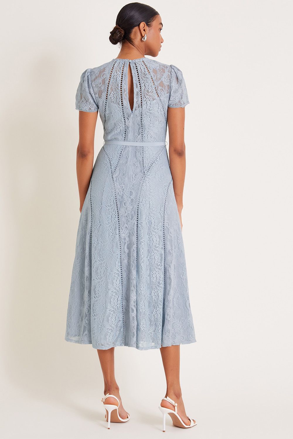 Monsoon Ellie Lace Short Sleeve Midi Dress Grey
