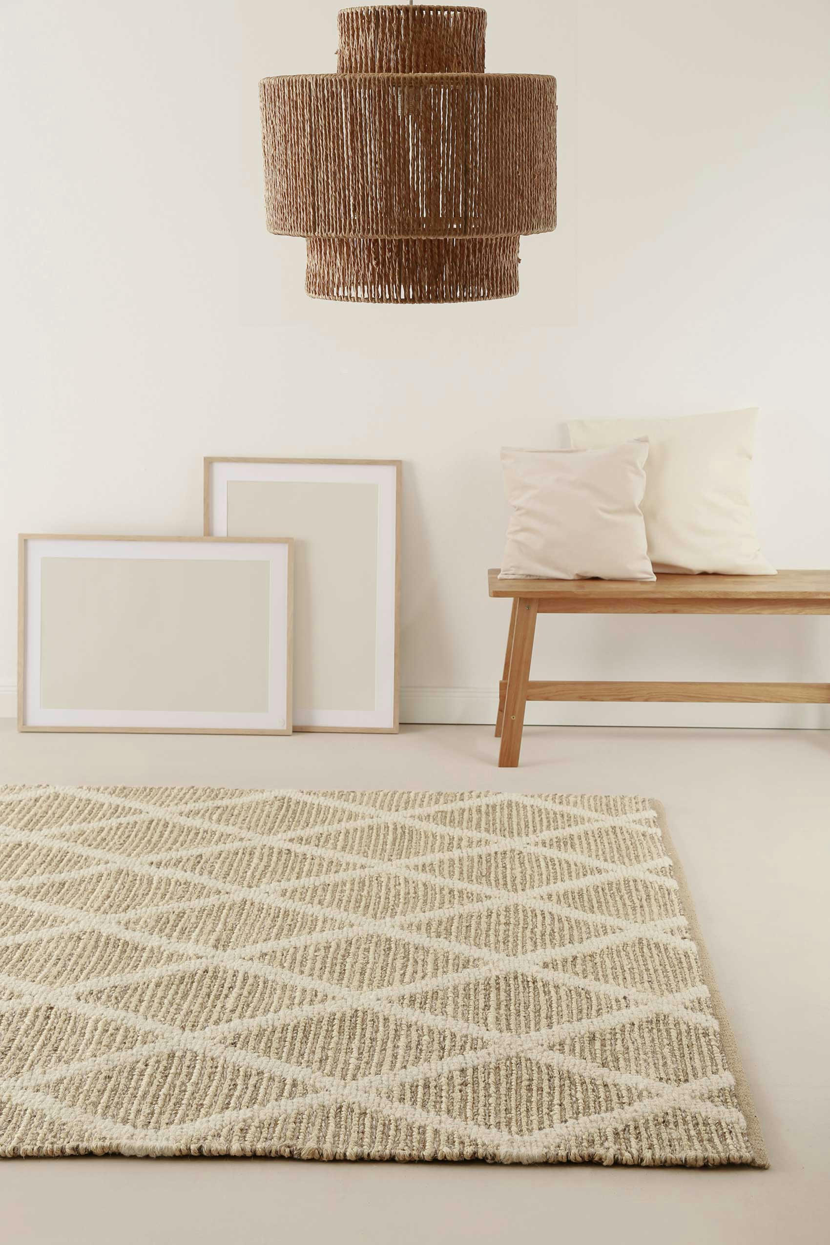 NOVELLA - Tapis plat tissé main jute et laine vierge motif losange 200x290