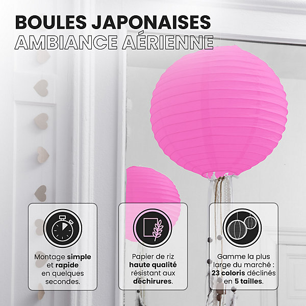 Lot de 12 Boules Japonaises Fuchsia 10 cm