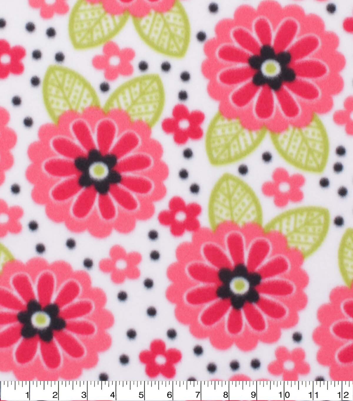 Blizzard Fleece Fabric Floral Dots on White