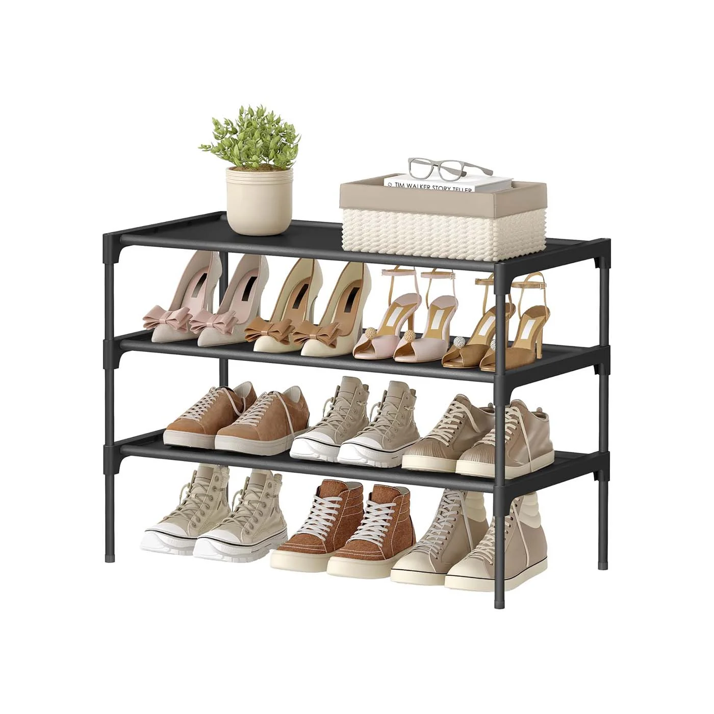 Étagère à chaussures en métal avec étagères en tissu