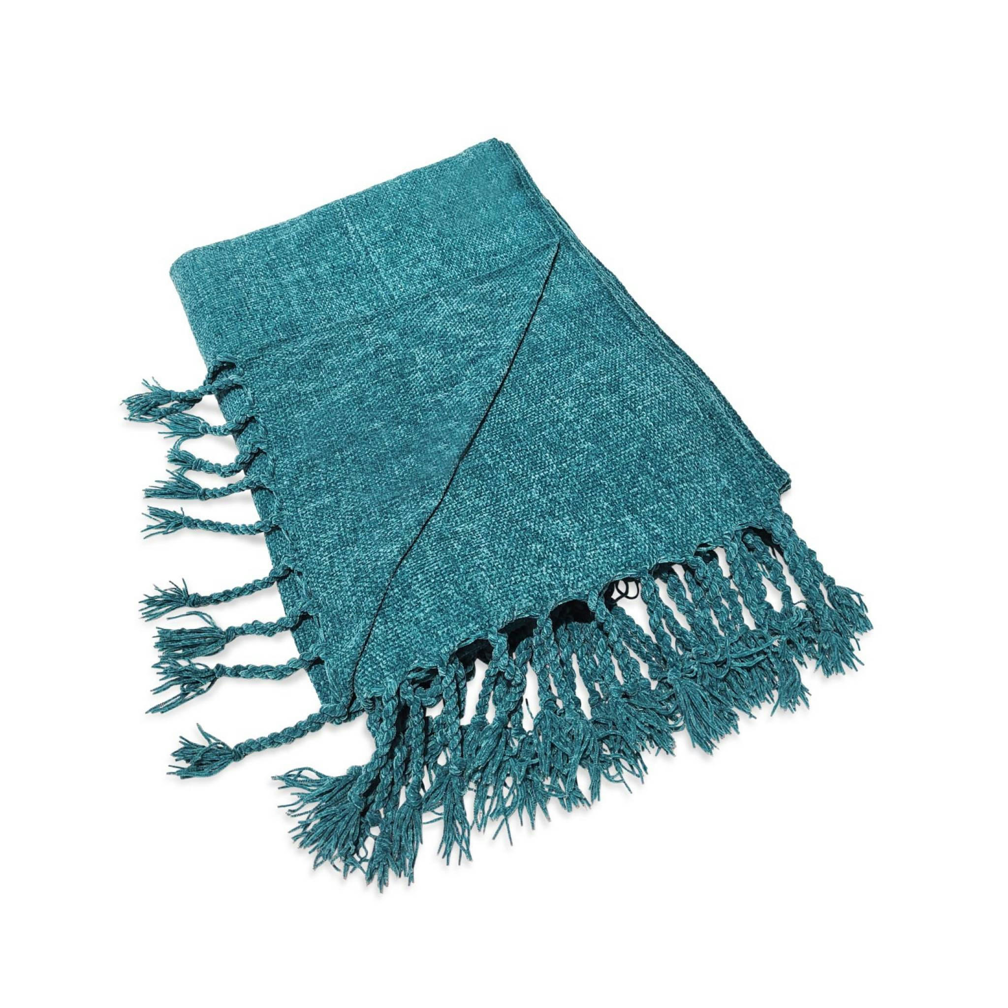 SUZANNE - Plaid chenille bleu émeraude 130x170cm