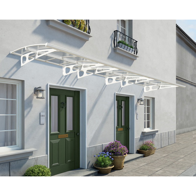 Marquise de porte Bordeaux blanche 670,5 x 140 cm CANOPIA