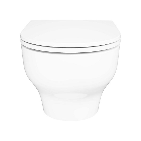 Cuvette WC suspendue sans bride avec abattant déclipsable et frein de chute, sortie horizontale, blanc, effet Vortex, GoodHome Cavally