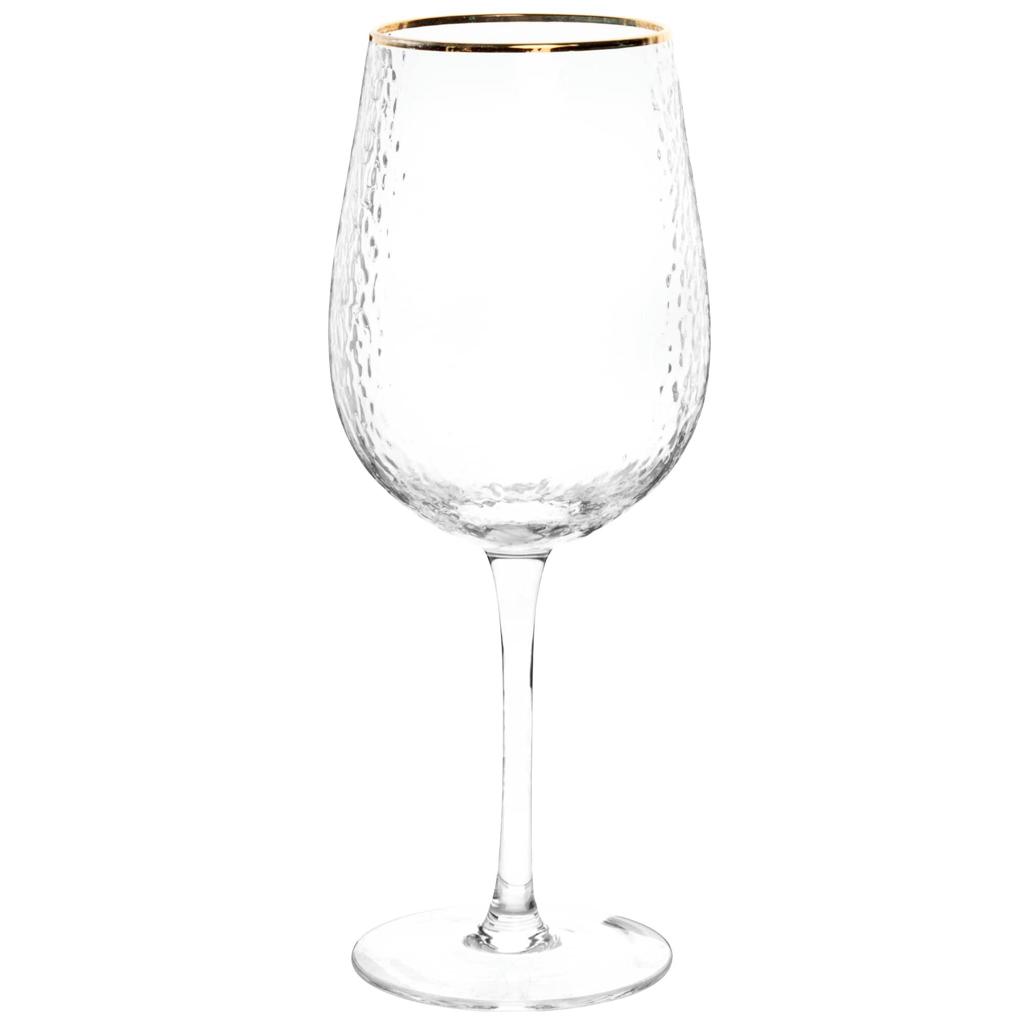 - Verre à pied en verre martelé transparent et filet doré