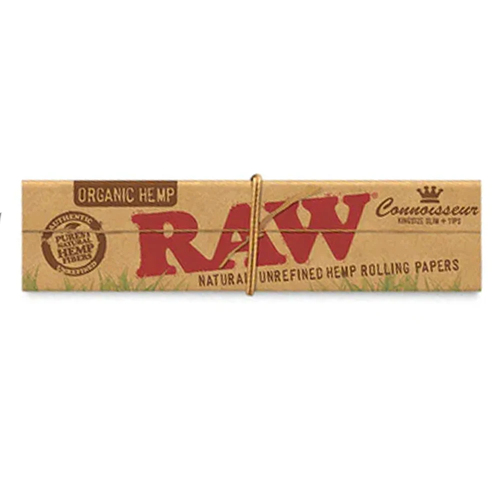 RAW ORGANIC HEMP KINGSIZE SLIM CONNOISSEUR ROLLING PAPERS + Tips
