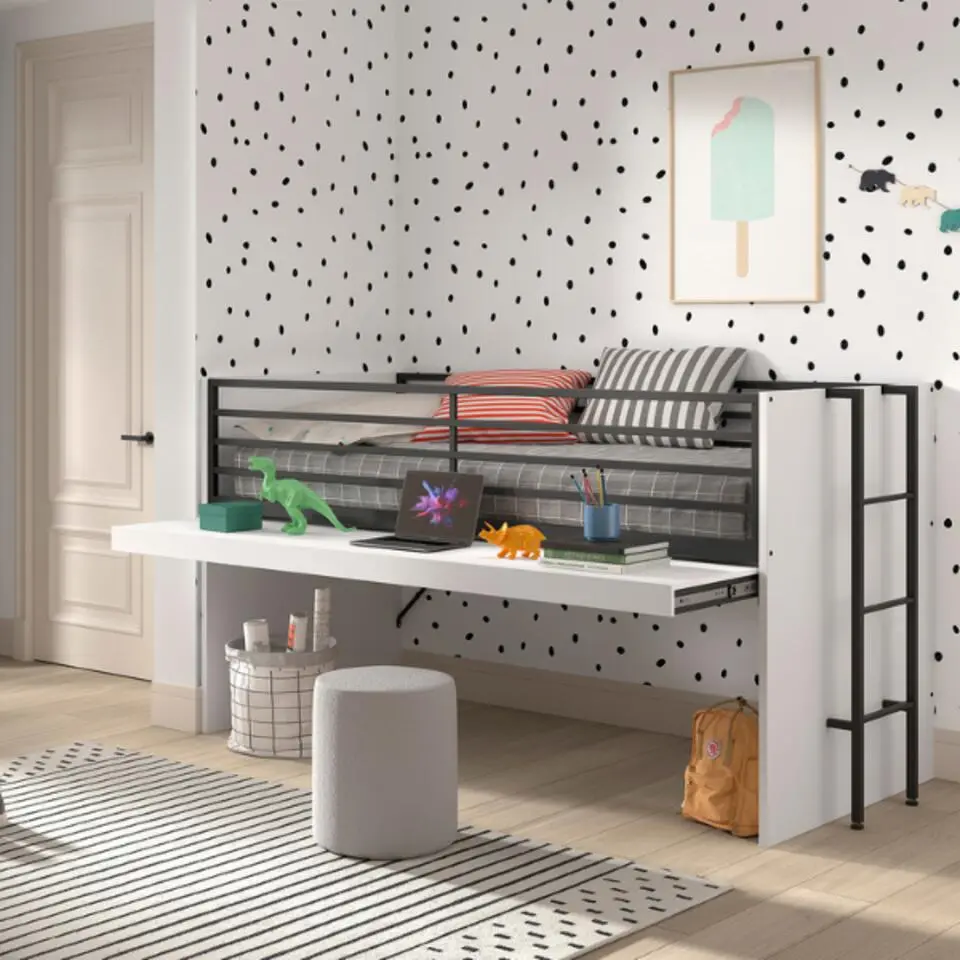 Halfhoogslaper Sammie 90x200cm - met bureau - wit