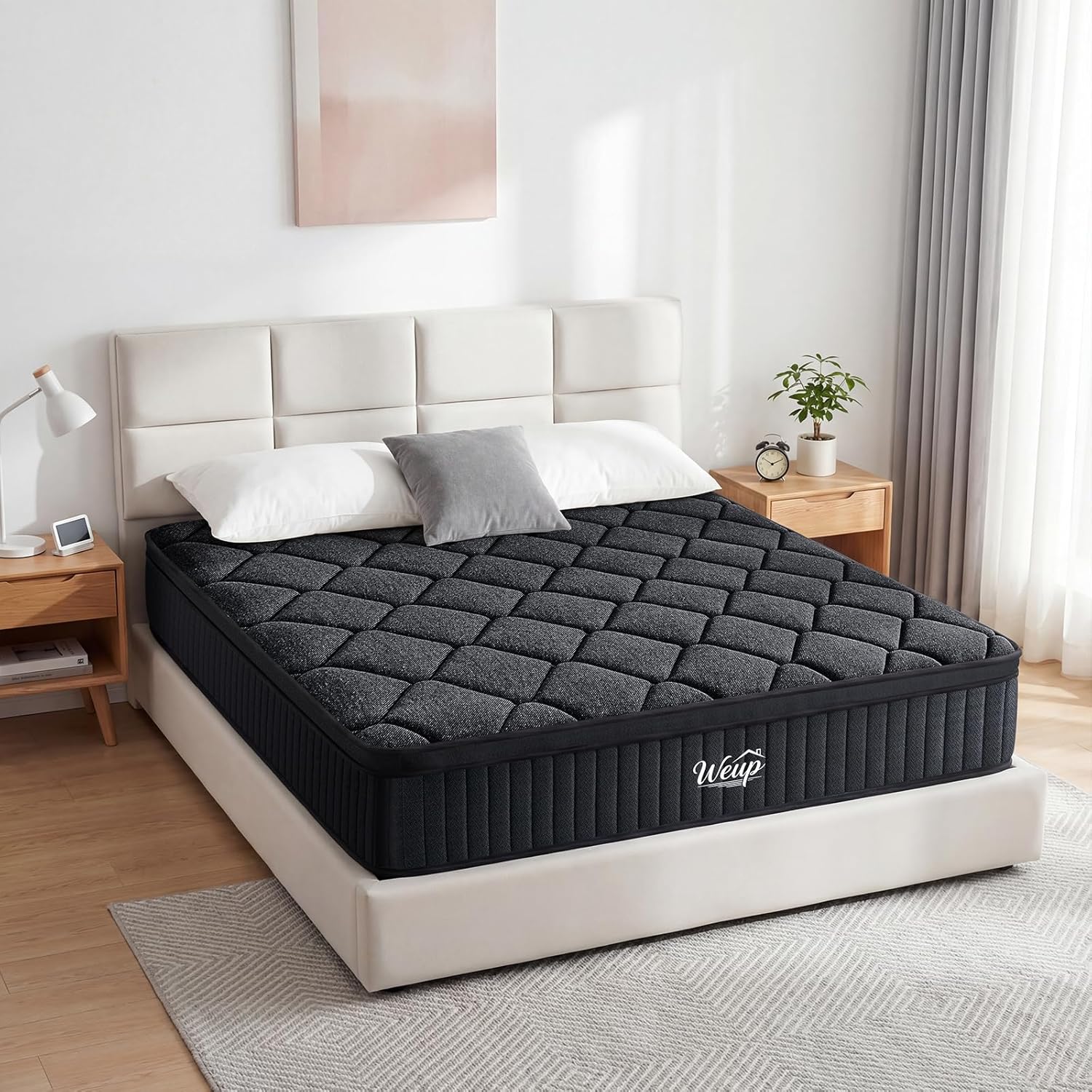 WEUP King Size Mattress, 12 Inch Hybrid Memory Foam Mattress in a Box, Individual Pocket Springs for Pressure Relief, Motion Isolation, Medium Firm Feel, CertiPUR-US Certified（Gray）