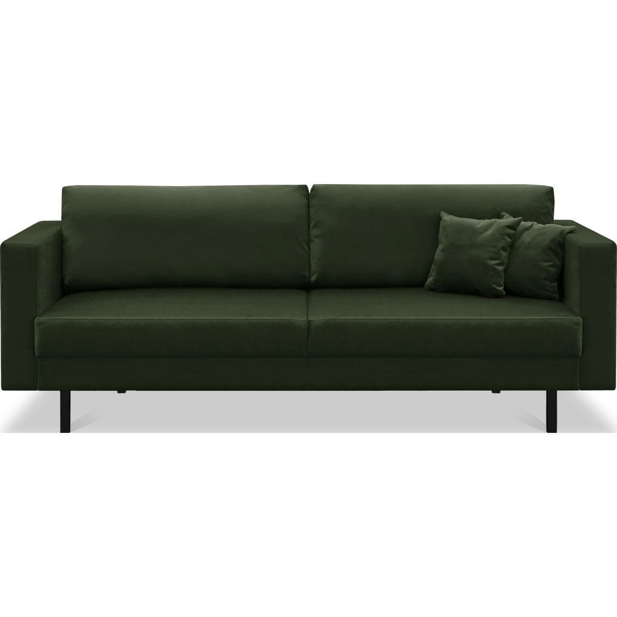 PIA - Canapé 3 places en velours vert forêt, pieds en métal noir