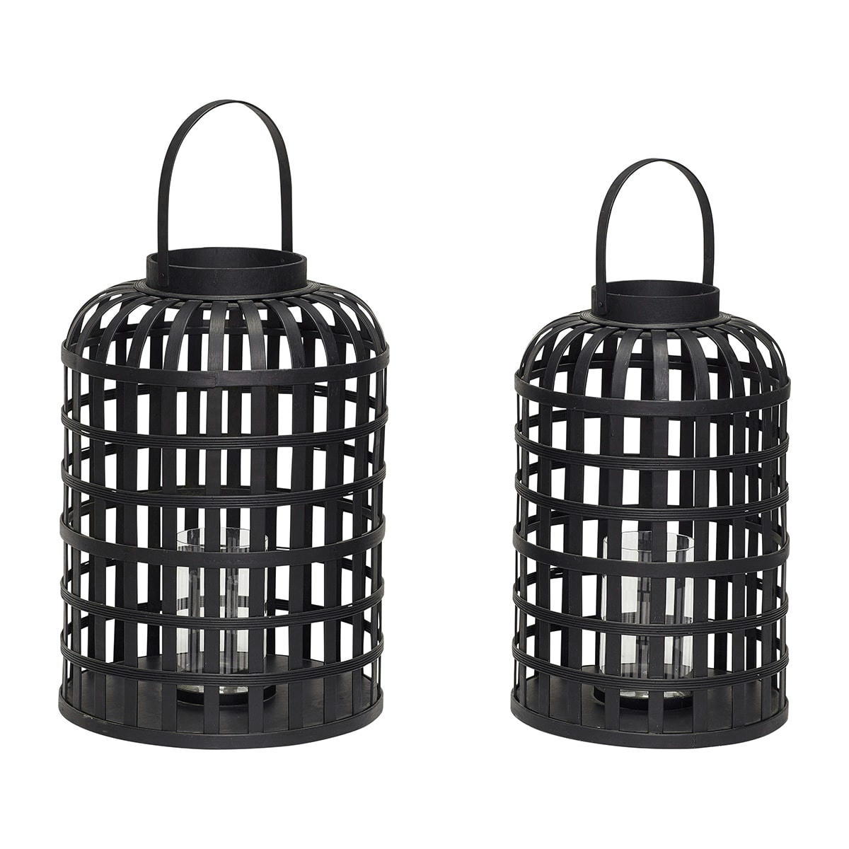 GRID - Lanterne en ronde bambou noir (x2)