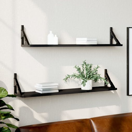 NNEVL Wall Shelves 2 pcs Black 80x15x15.5 cm Engineered Wood