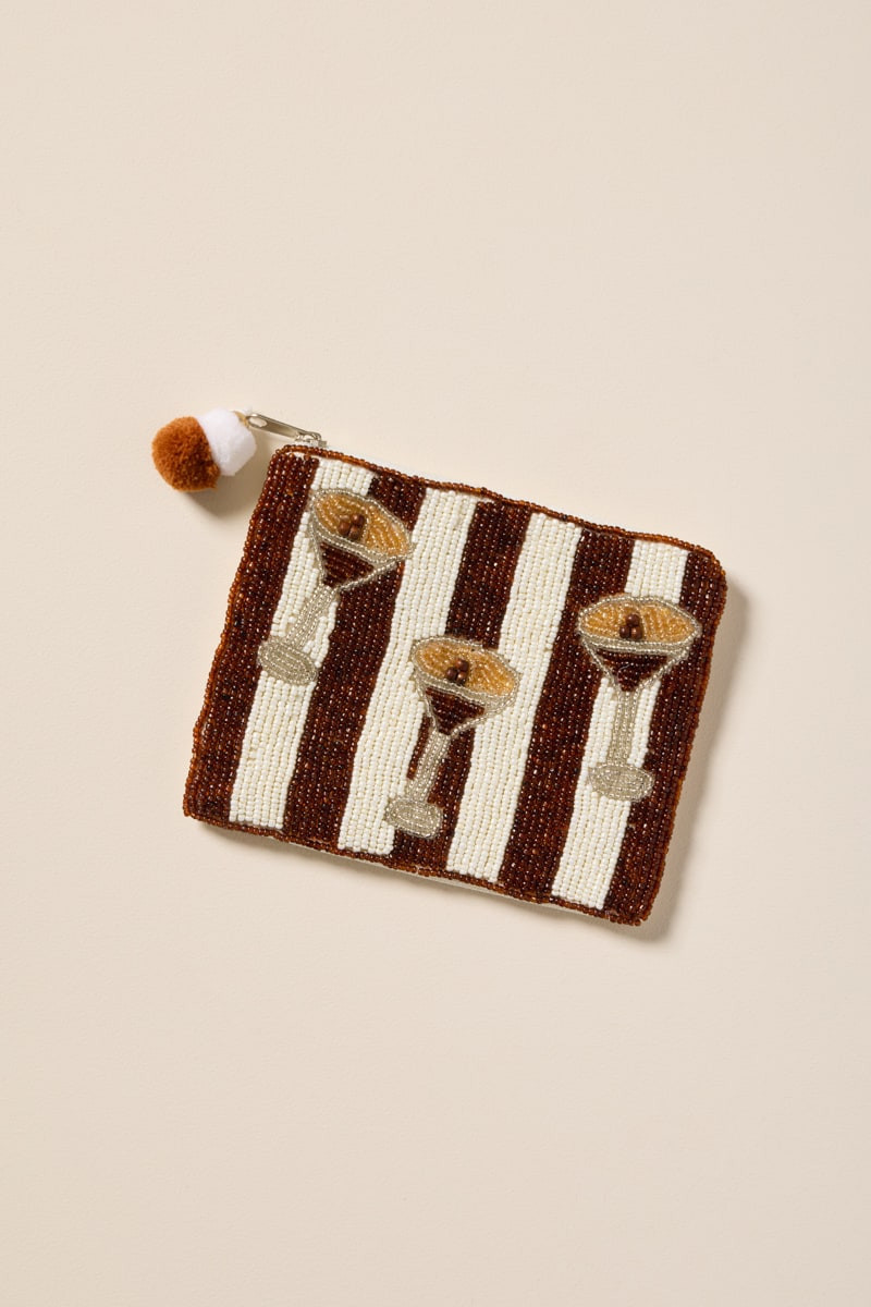 Espresso Martini Striped Beaded Pouch